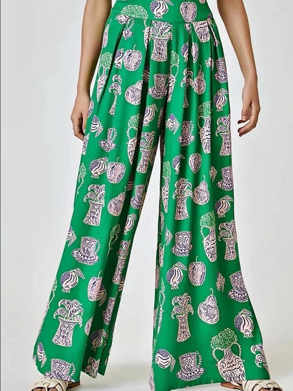 Corey Lynn Calter Wide Leg Printed Pants in Green & Purple Size Medium